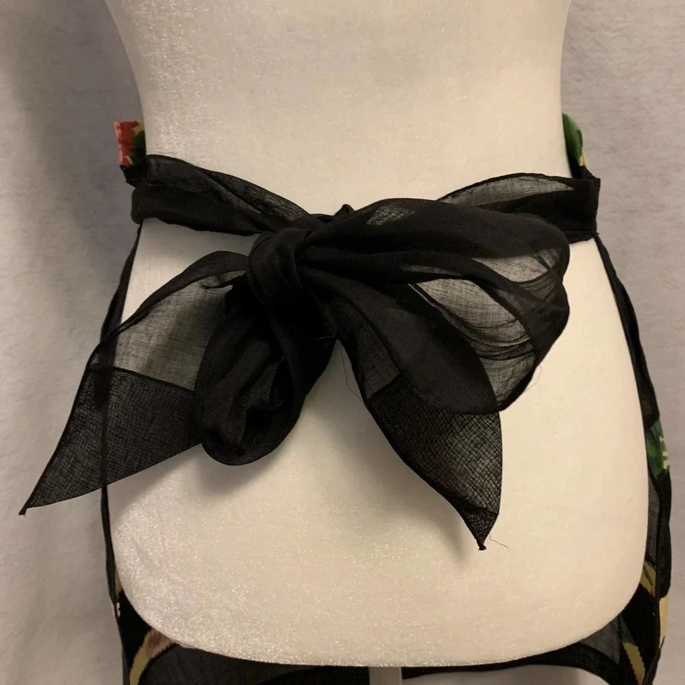 Vintage by Trump 50's Black Sheer‎ Apron with Floral Inset Stripes